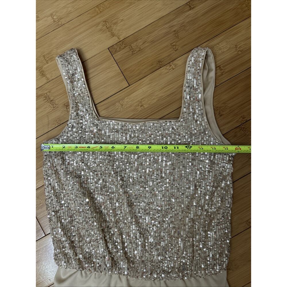 BCBG Generation Metallic Sequin Bodysuit Square Neck Y2K Party Glam Sz M - Picture 4 of 5